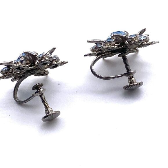 Vintage Blue Rhinestone Swirl Snowflake Screw Back Earrings clip on - Picture 3 of 5